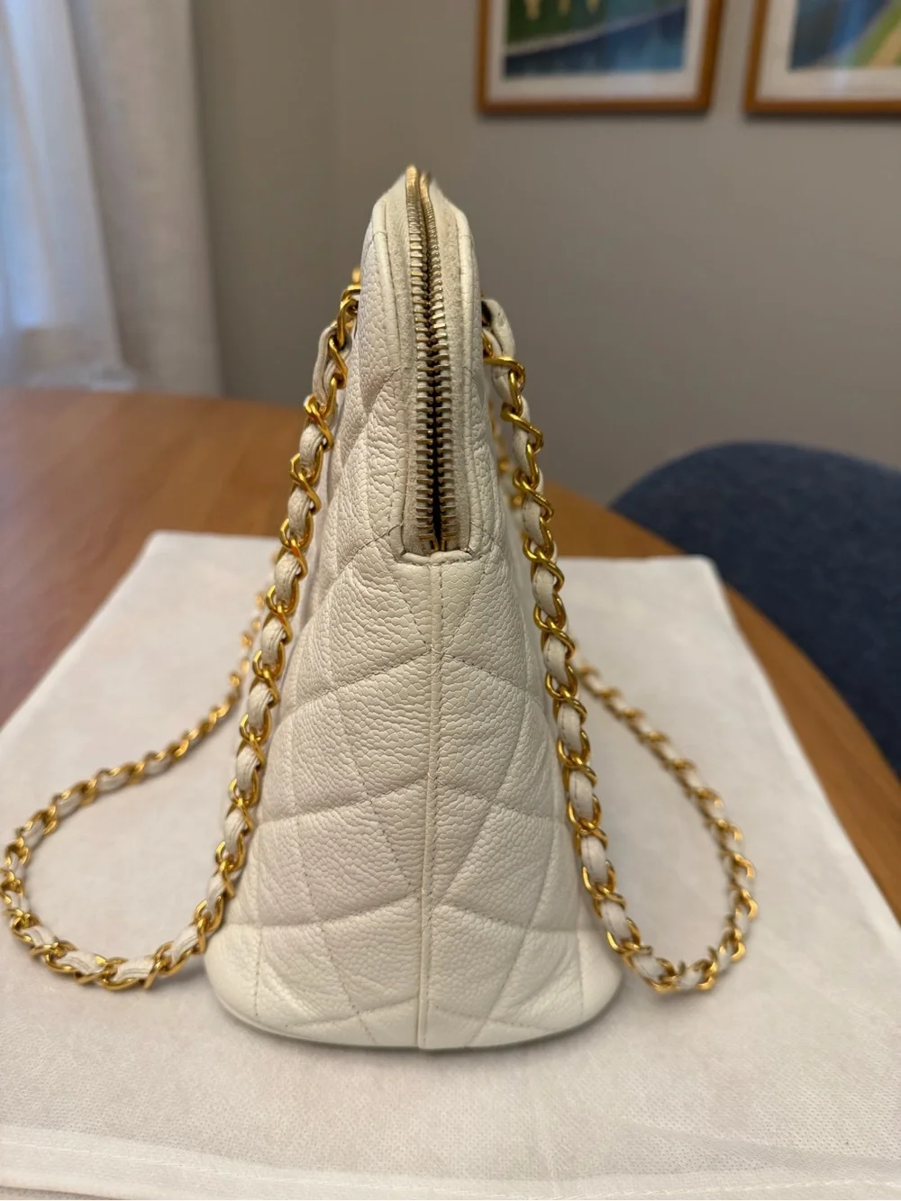 Authentic Vintage White Chanel Caviar Quilted Chain Tote - 24k Plated GHW